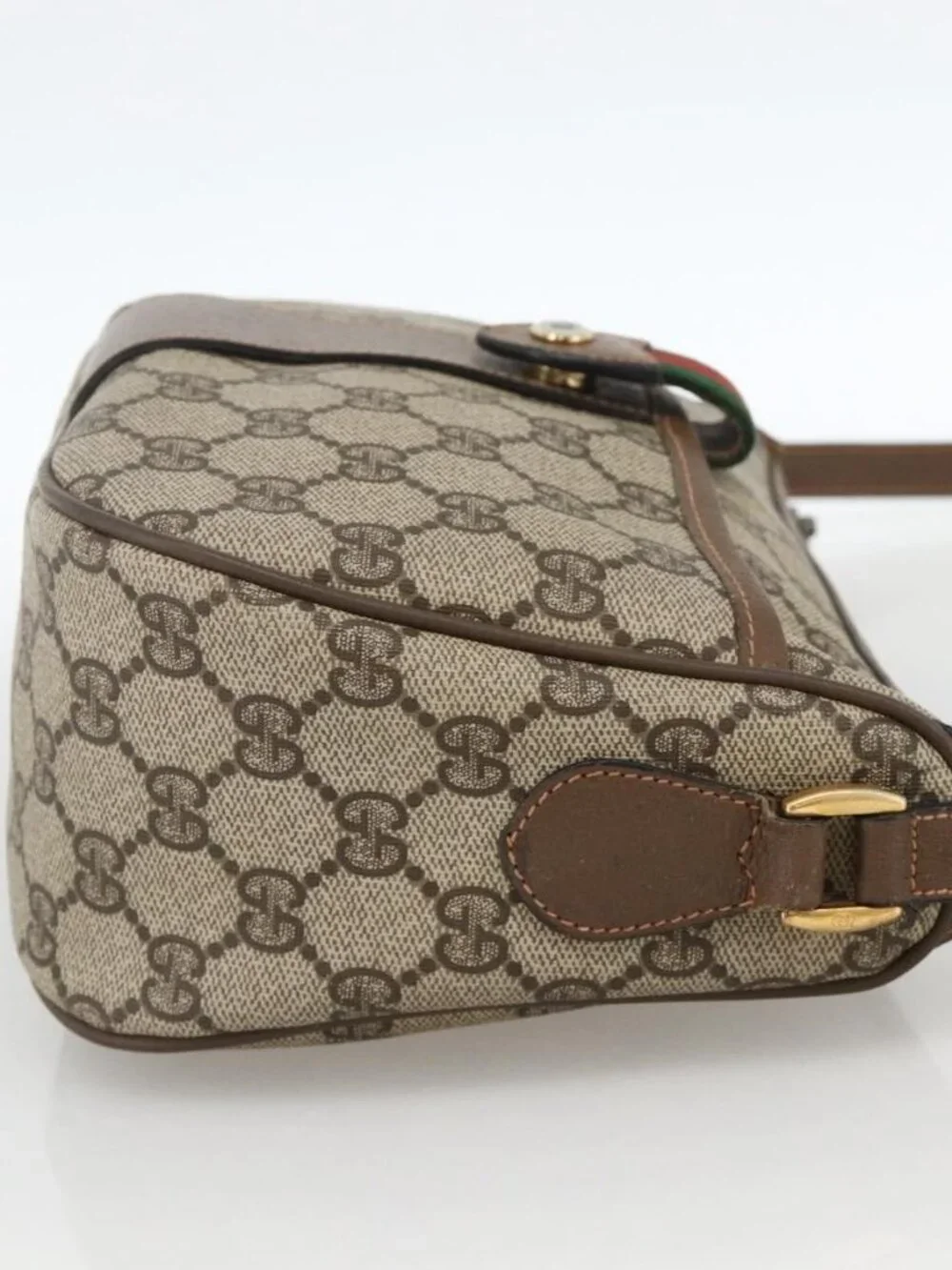 GUCCI GG Supreme Web Sherry Line Bag PVC Beige Gold 89 02 032 Auth YKZ450